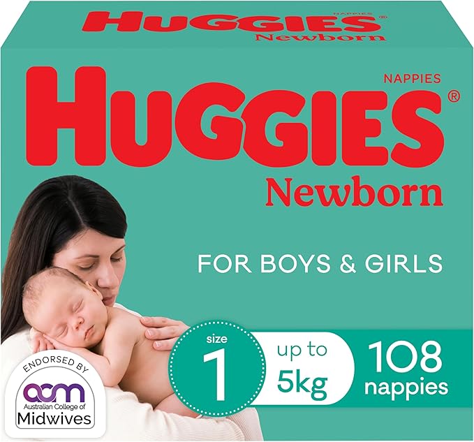 Huggies Newborn Nappies Size 1 (up to 5kg) 108 Count