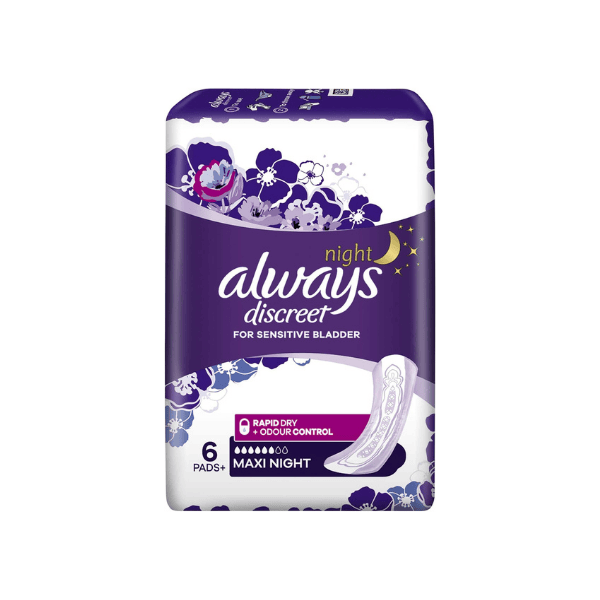 Always Discreet Maxi Night Incontinence Pads 6 Pack Leak-Free Protection All Night Long