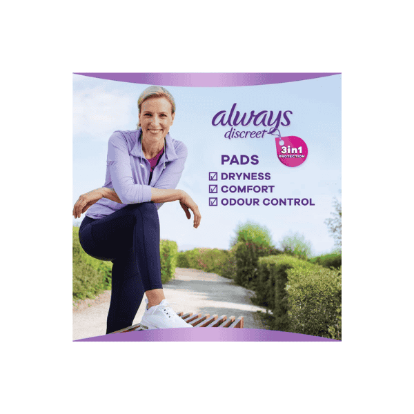 Always Discreet Normal Incontinence Pads 30 Count Soft and Secure for Daily Comfort