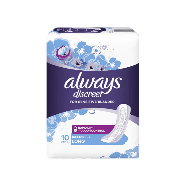 Always Discreet Long Incontinence Pads for Women 10 Count Soft & Secure Protection