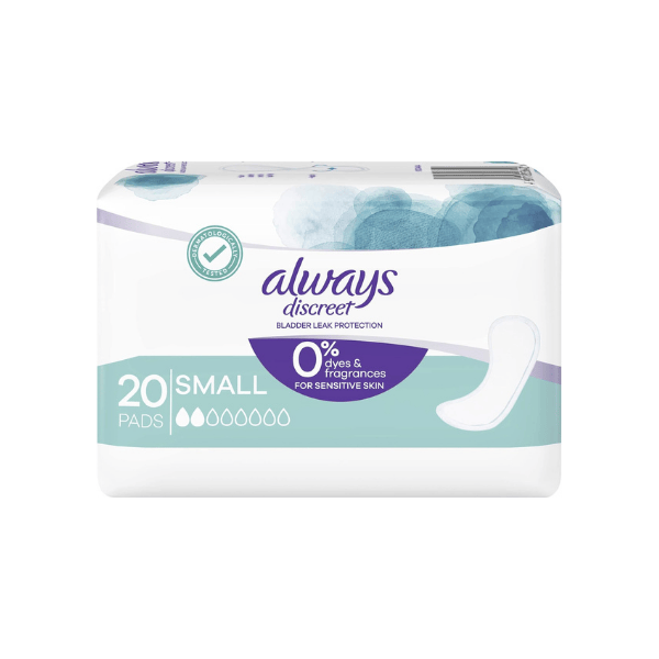 Always Discreet Small Incontinence Pads for Sensitive Skin 20 Count Dye & Fragrance-Free