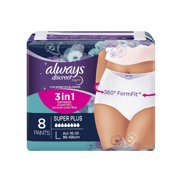 Always Discreet Incontinence Underwear for Women Super Plus Large 8 Pack