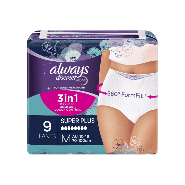 Always Discreet Super Plus Incontinence Briefs Medium 9-Pack for Maximum Protection