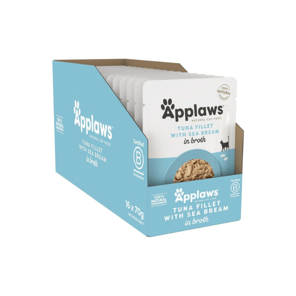 Applaws Tuna Fillet & Sea Bream Wet Cat Food 70g Pouch Pack of 16 100% Natural Limited Ingredients Formula