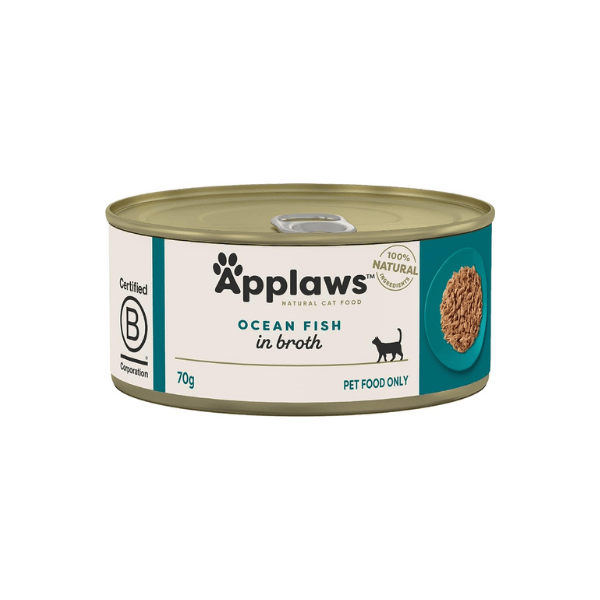 Applaws Natural Wet Cat Food Ocean Fish in Broth 70g Tin Pack of 24 Limited Ingredients