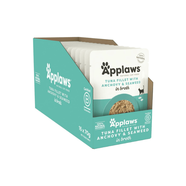 Applaws Limited Ingredient Wet Cat Food Tuna & Anchovy in Broth 100% Natural 16 x 70g Pouches