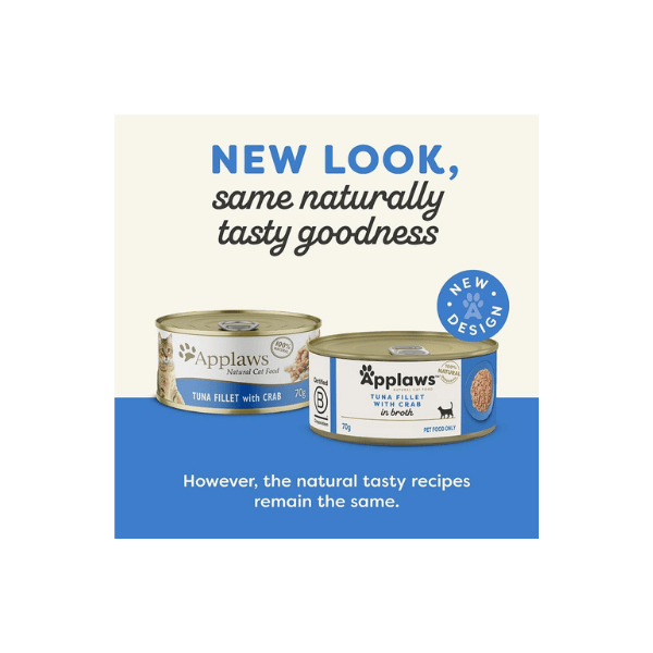 Applaws Tuna Fillet & Crab Wet Cat Food in Broth 70g Tin 24 Tins 100% Natural Limited Ingredients