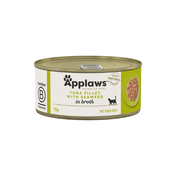 Applaws Tuna Fillet with Seaweed in Broth Wet Cat Food 70g Tin Pack of 24 100% Natural Limited Ingredients