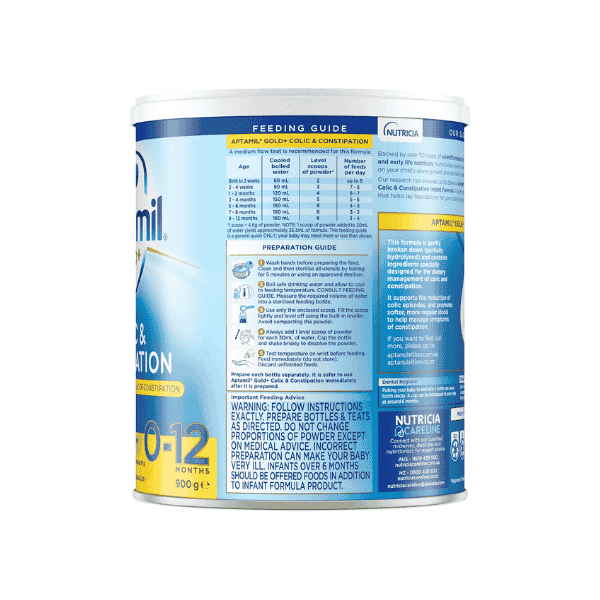 Aptamil Gold+ Infant Formula for Colic and Constipation Suitable for Babies from Birth to 12 Months 900g