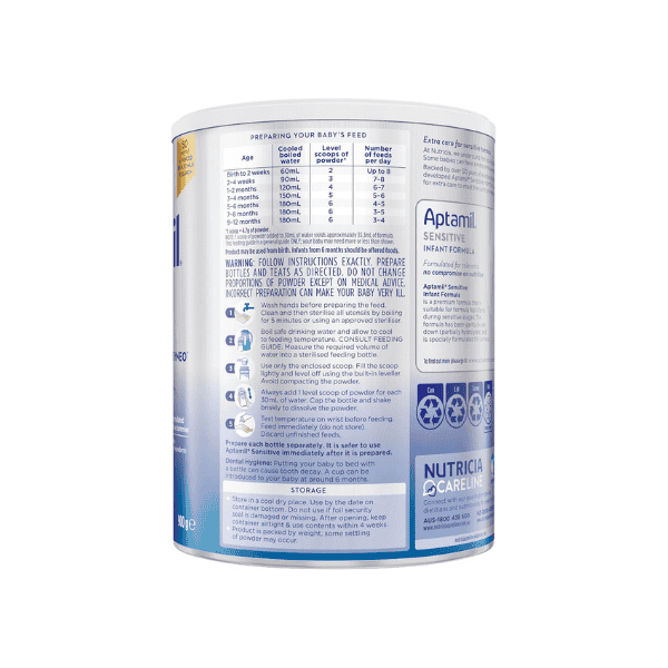 Aptamil Sensitive Infant Formula from Birth to 12 Months 900g Specially Formulated for Sensitive Tummies