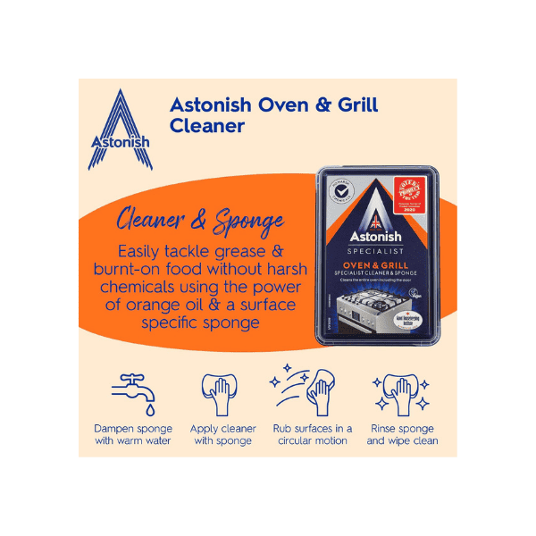 Astonish Oven & Grill Cleaner 250g  with Sponge  Easily Remove Grease and Burnt Food