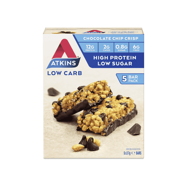 Atkins Chocolate Chip Crisp Bars Keto Friendly 5 Pack Low Carb High Protein