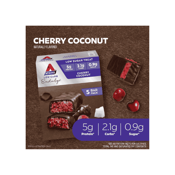 Atkins Endulge Cherry Coconut Bars Perfect Low Sugar Keto Snack 5 Count