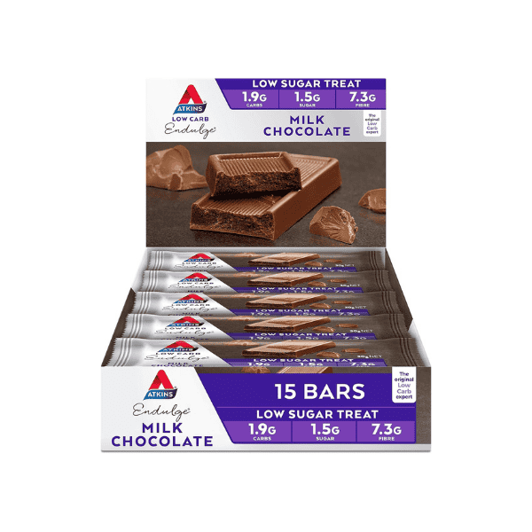 Atkins Endulge Milk Chocolate Bars Low Sugar High Fiber 30g 15 Count