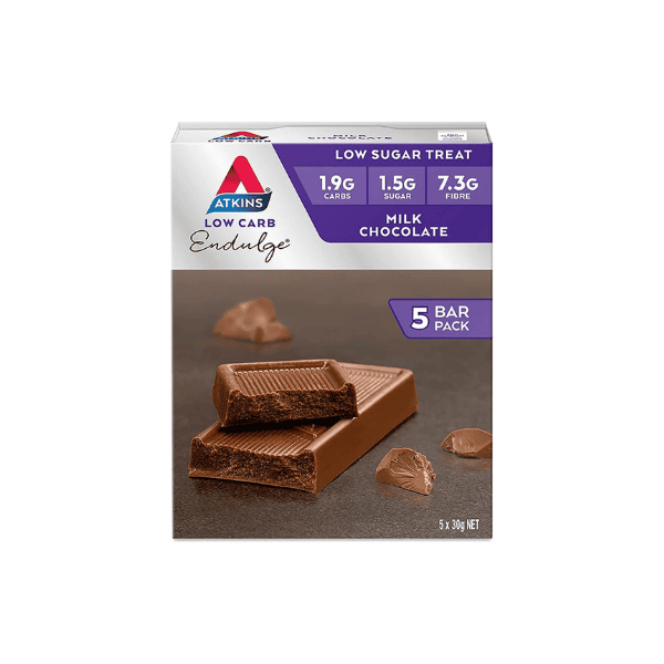 Atkins Indulge Milk Chocolate Bars 5 Pack 30g Each Keto Low Carb High Fiber