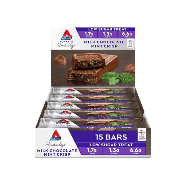 Atkins Endulge Milk Chocolate Mint Crisp Bars Keto Friendly 15 Pack Low Carb High Fiber