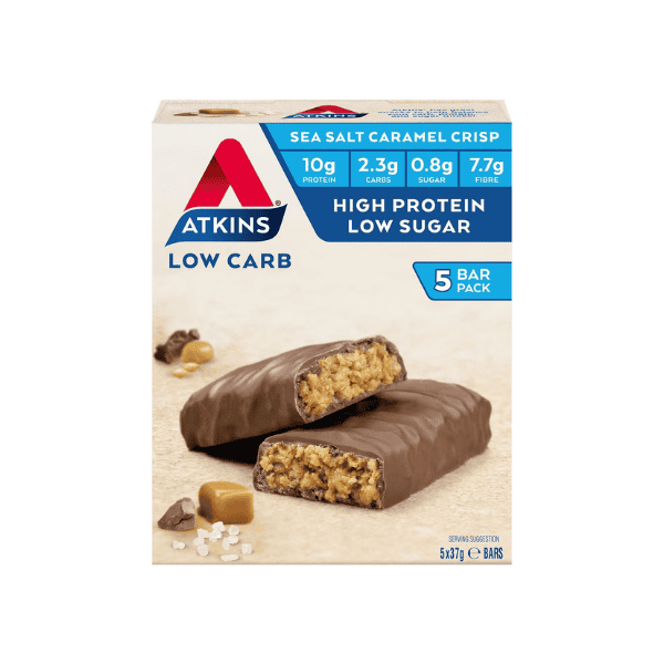 Atkins Sea Salt Caramel Crisp Bars High Protein and Fiber 185g 5 Pack