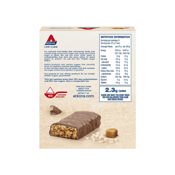 Atkins Sea Salt Caramel Crisp Bars High Protein and Fiber 185g 5 Pack