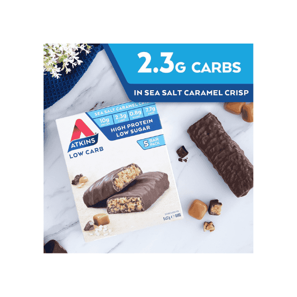 Atkins Sea Salt Caramel Crisp Bars High Protein and Fiber 185g 5 Pack