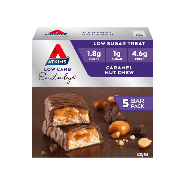 Atkins Endulge Caramel Nut Chew Bars Perfect for Low Carb Diets 34g 5 Pack