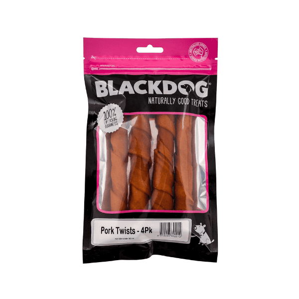 BLACKDOG Pork Twists 4 Pack Tasty Treats for Dogs