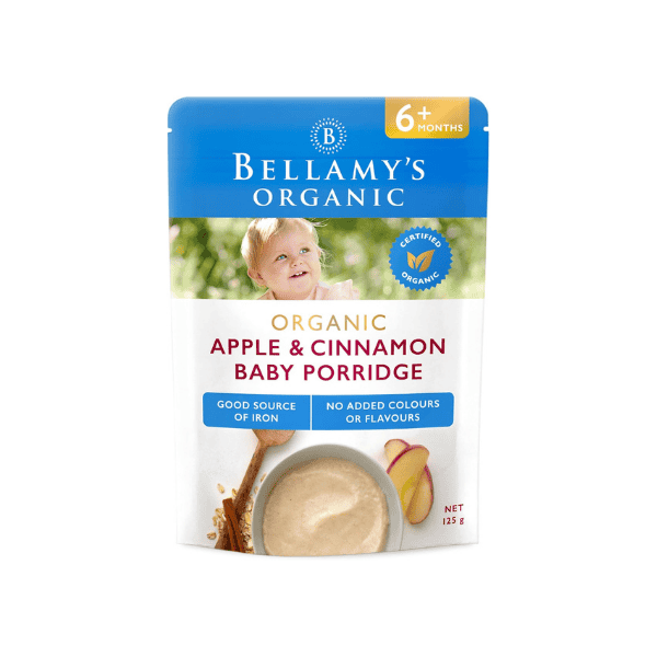 Bellamy's Organic Apple & Cinnamon Baby Porridge125g Baby Food for 6 Months+ Bulk Pack 6 x 125g