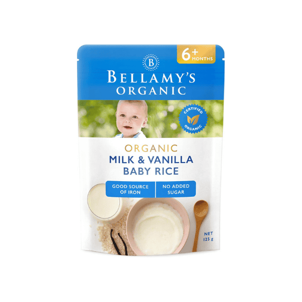 Bellamy's Organic Milk & Vanilla Baby Rice 125g Baby Food for 6 Months+ Bulk Pack 6 x 125g