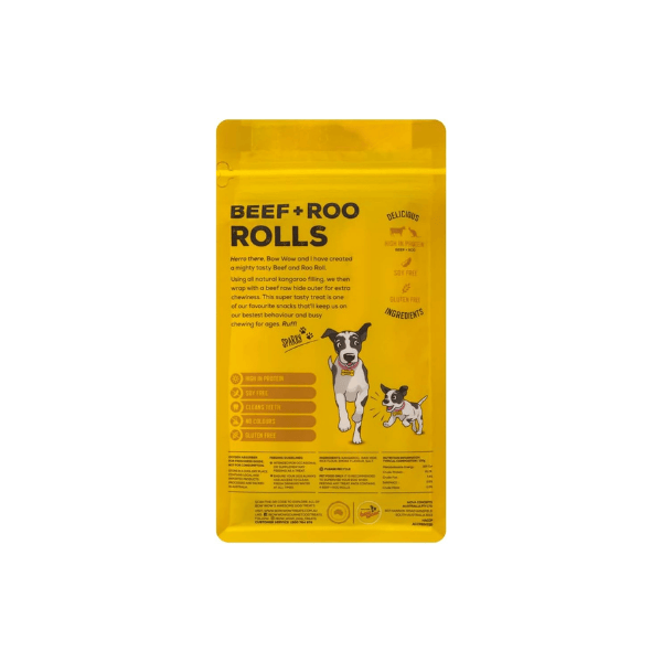 Bow Wow Beef and Roo Rolls Dog Treats 4 Pack Delicious Chews for Dogs