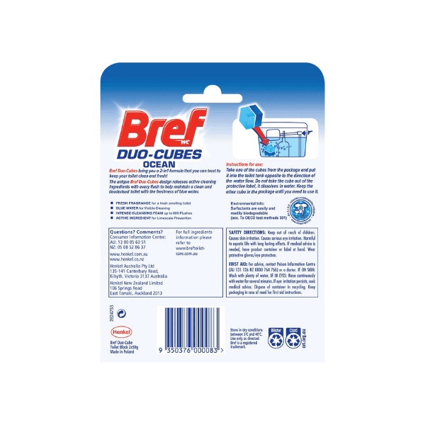 Bref Duo Cubes Original Toilet Cleaner for Cistern Blue Water 2x50g