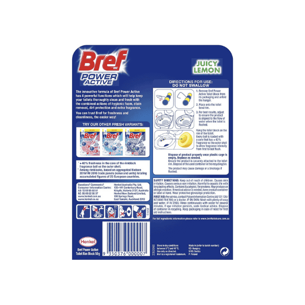 Bref Power Active Juicy Lemon Rim Block Toilet Cleaner 50 Grams