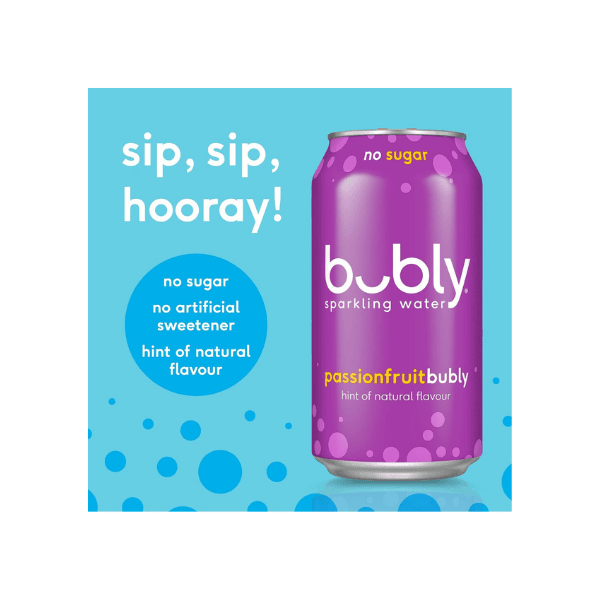 Bubly Passionfruit Sparkling Water 375ml Pack of 8