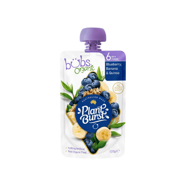 Bubs Organic Blueberry Banana & Quinoa Puree Pouch 6+ Months No Added Sugar 120g Baby Snack