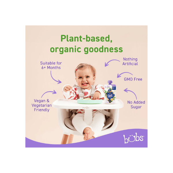 Bubs Organic Blueberry Banana & Quinoa Puree Pouch 6+ Months No Added Sugar 120g Baby Snack