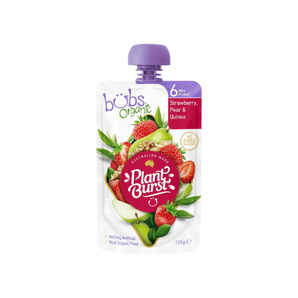 Bubs Organic Strawberry Pear & Quinoa Baby Food Pouch 6+ Months Fruit Puree Snack No Added Sugar 120g