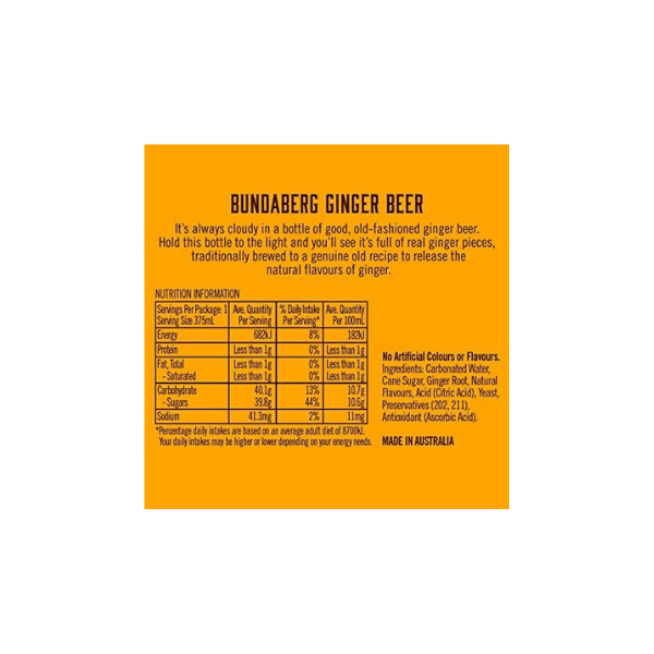 Bundaberg Ginger Beer 375ml Pack of 24 for Bold Refreshing Flavor