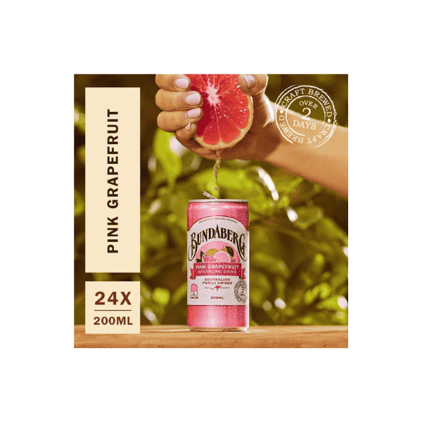 Bundaberg Pink Grapefruit Mini Cans 24 Pack of Refreshing Citrus Flavor