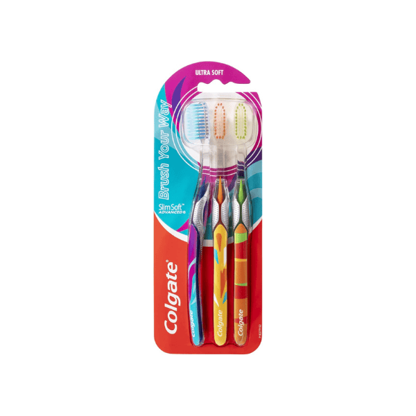 COLGATE Slim Soft Advanced Manual Toothbrush Set 3 Pack Ultra Soft Bristles