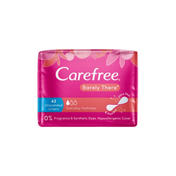 Carefree Barely There Unscented Panty Liners 42 Pack Ultra-Soft and Breathable for Light Protection