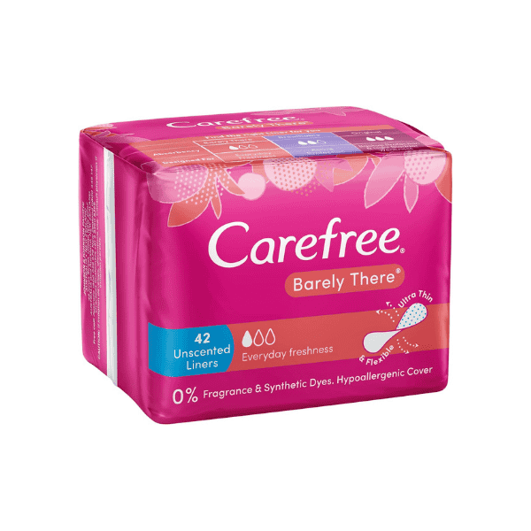 Carefree Barely There Unscented Panty Liners 42 Pack Ultra-Soft and Breathable for Light Protection