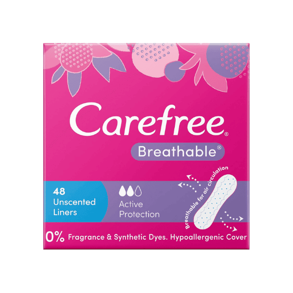 Carefree Breathable Unscented Panty Liners 48 Count Comfort Freshness and Security for Everyday Use