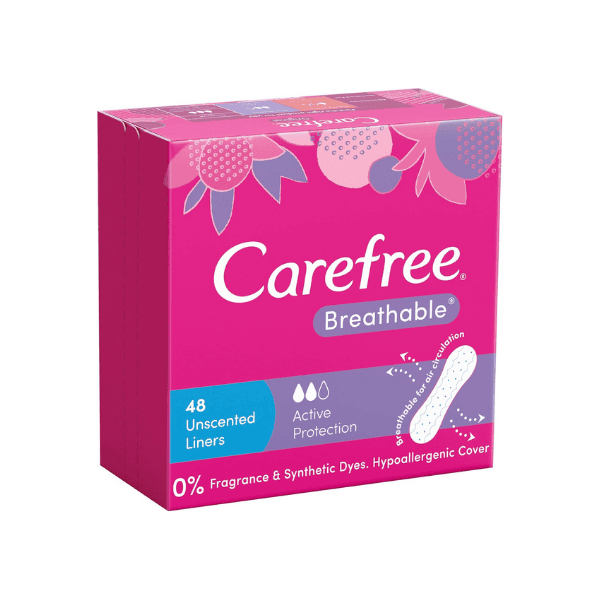 Carefree Breathable Unscented Panty Liners 48 Count Comfort Freshness and Security for Everyday Use