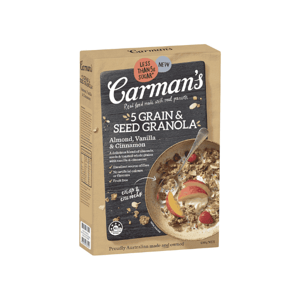 Carman's 5 Grain Granola with Almonds Honey & Cinnamon 450g Perfect for Yogurt