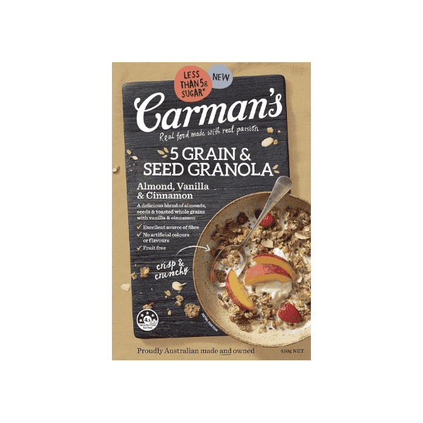 Carman's 5 Grain Granola with Almonds Honey & Cinnamon 450g Perfect for Yogurt