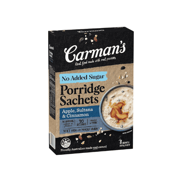 Carman’s 8-Pack Apple Sultana & Cinnamon Gourmet Porridge Sachets 320g