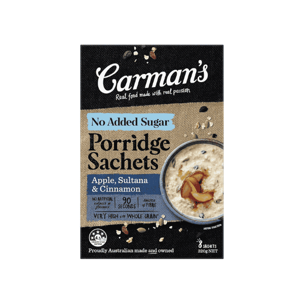 Carman’s 8-Pack Apple Sultana & Cinnamon Gourmet Porridge Sachets 320g