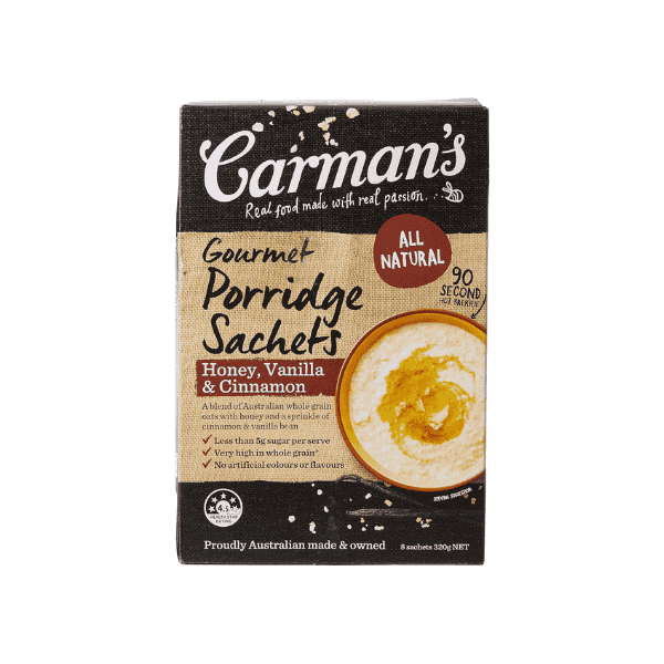 Carman’s Honey Vanilla & Cinnamon Gourmet Porridge 8-Pack 320g A Flavorful Fiber