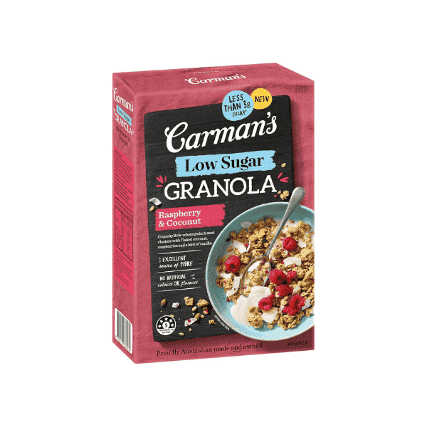 Carman’s Raspberry Coconut Granola 450g Low Sugar High Fiber Great Taste