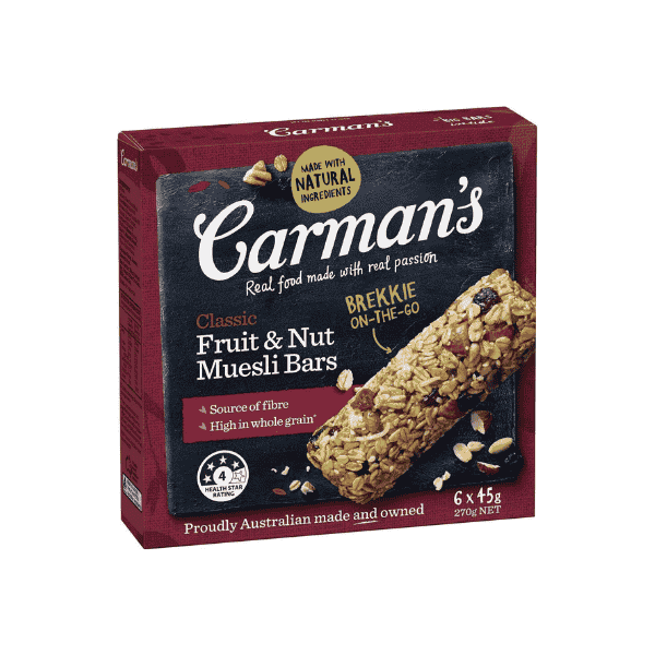 Carman's Muesli Bar Classic Fruit & Nut Convenient 6-Pack 270g