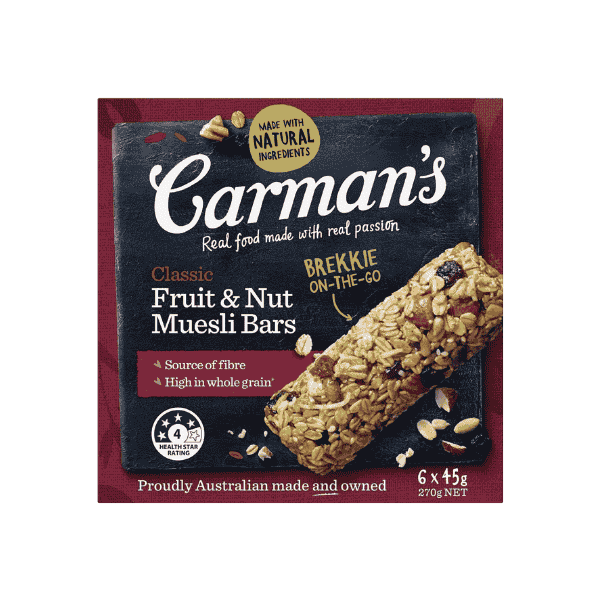 Carman's Muesli Bar Classic Fruit & Nut Convenient 6-Pack 270g