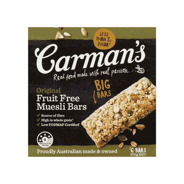 Carman's 6-Pack Original Fruit-Free Muesli Bars 270g  A Healthy Crunchy Snack